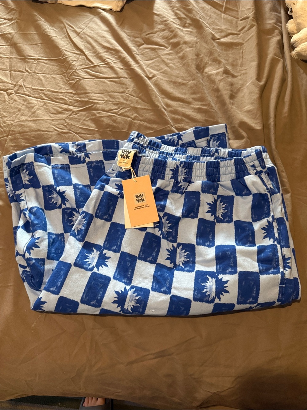 Lucy & Yak 2XL Madero Organic Jersey Long Shorts Blue Checkboard Womens and Mens